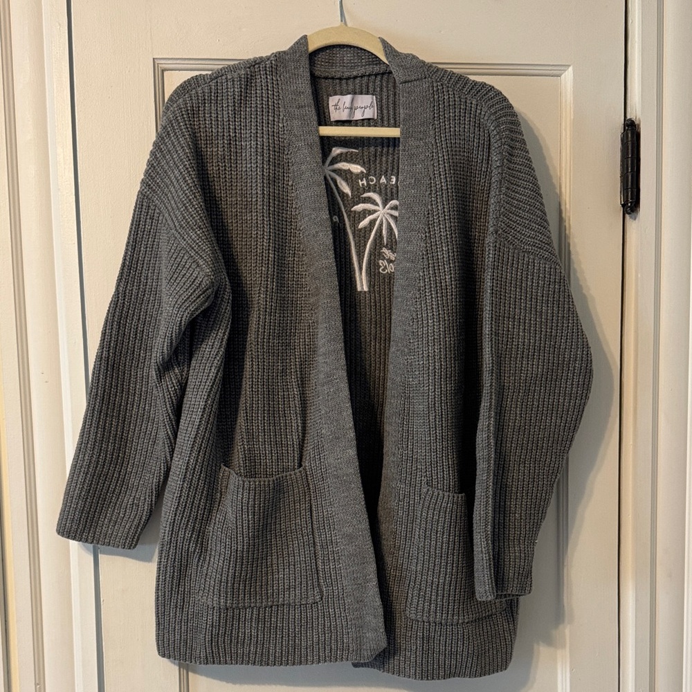 Gray Open-Front Cardigan